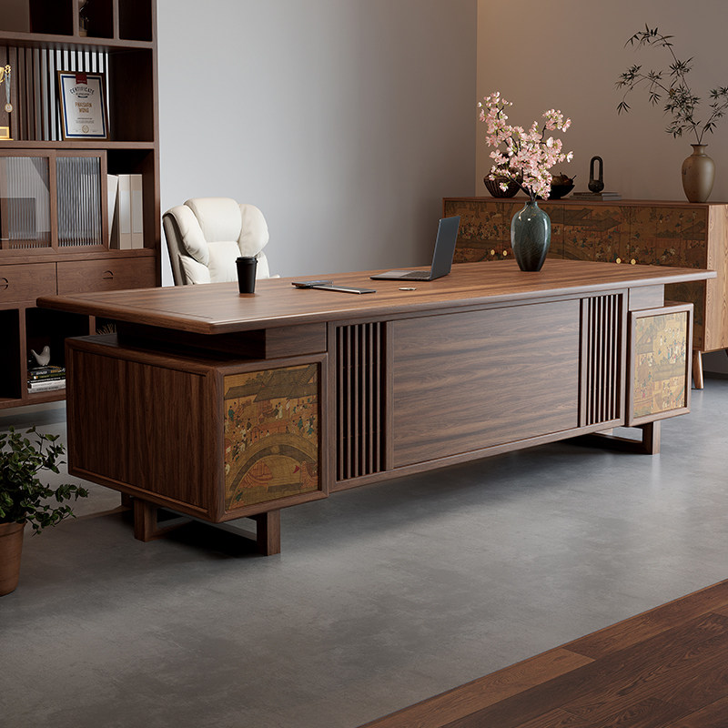 吉赠宋代美学纯实木老板办公桌茶桌一体两用新中式禅意高端大班台