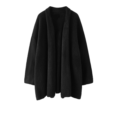 撩人心动！！百分百纯山羊绒拉绒工艺黑色中长款开衫外套