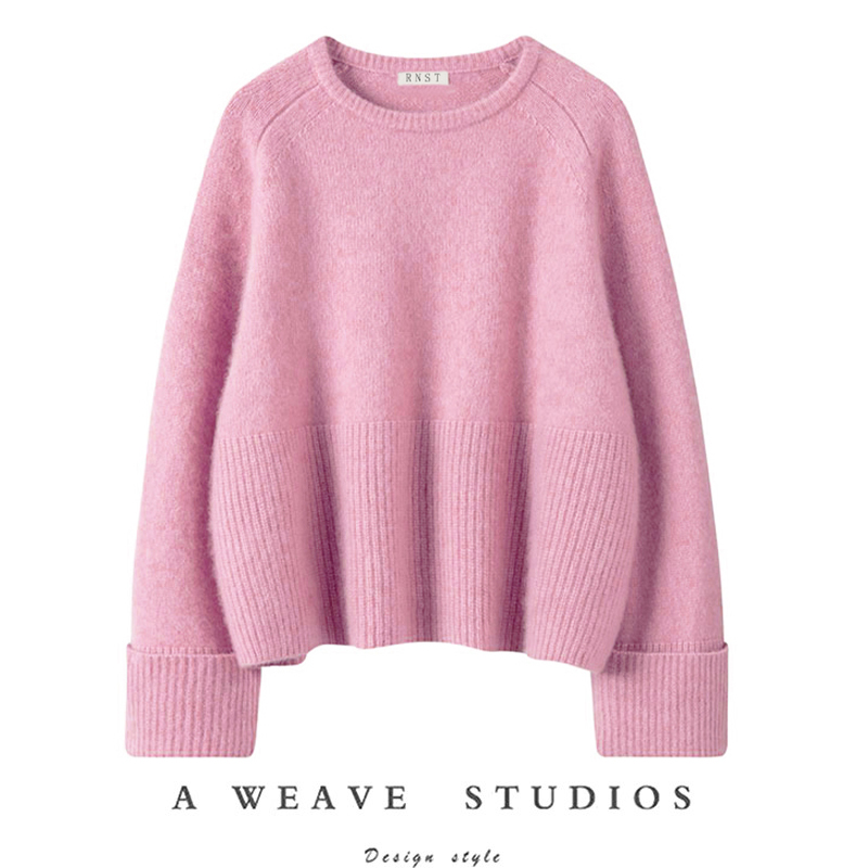 康赛妮白厂丝羊绒毛衣外套圆领