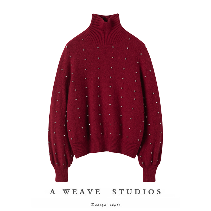 奢美把持不住~2024春新款奢华闪亮微醺红女针织衫100%纯山羊绒衫