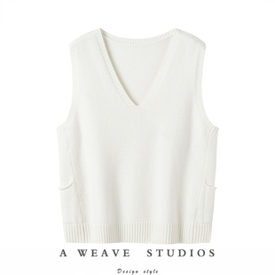 悦己悦人两不误 加厚V领侧口袋羊绒马甲背心纯羊绒毛衣坎肩宽松