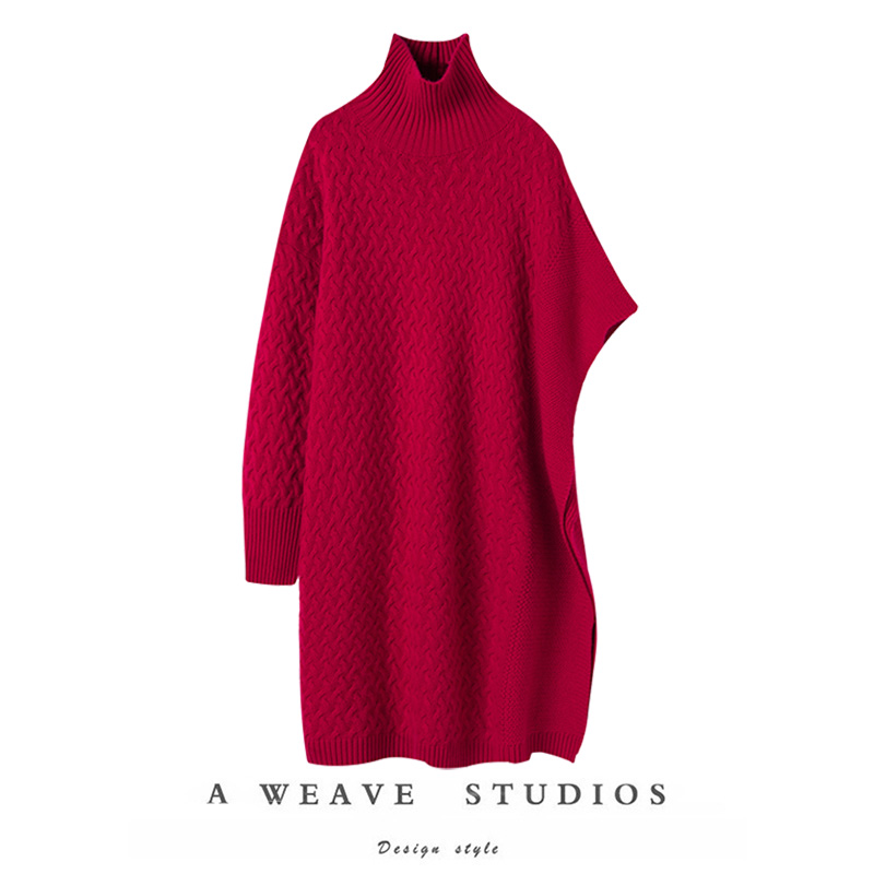 疯狂腔调王品!!重磅加厚羊绒衫女高领中长款羊绒毛衣宽松连衣裙