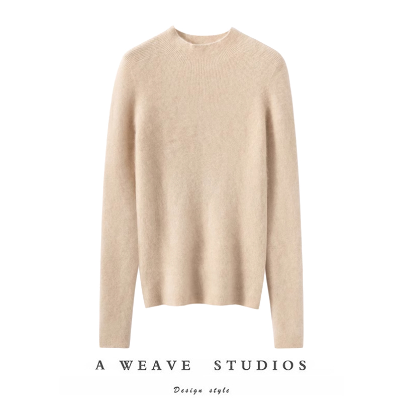 100%山羊绒一线无缝半高领女针织打底衫毛衣舒适重工秋冬新款衫