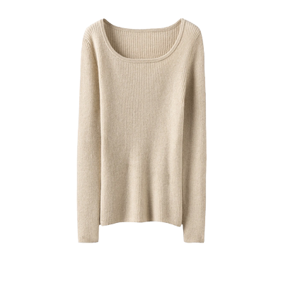 多色圆领修身纯羊绒毛衣