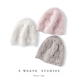 值得拥有~秋冬100%纯羊绒帽子女士手工钩花镂空针织帽百搭帽子