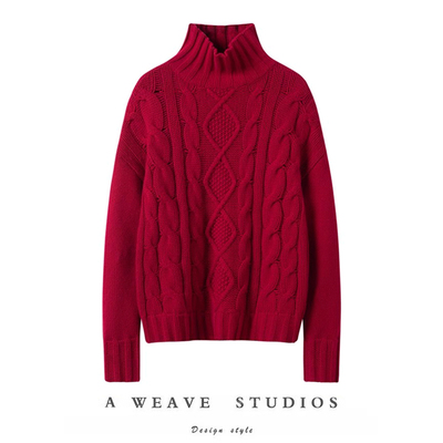 半高领羊绒衫女加厚宽松针织毛衣