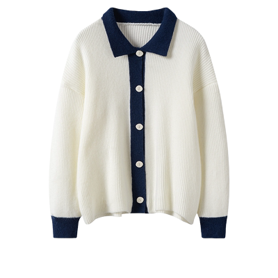 上身无可挑剔！polo领纯羊绒针织开衫女2024新款洋气设计感毛衣