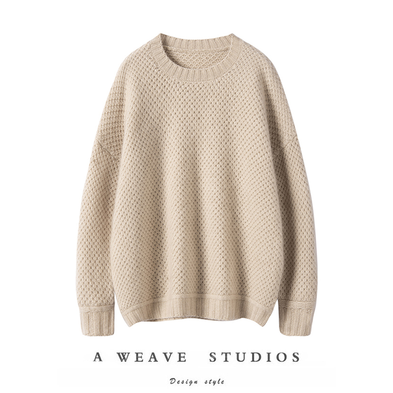 复古编织宽松毛衣圆领针织衫羊绒