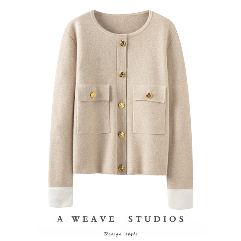 新时代品味～圆领加厚羊绒开衫女纯羊绒毛衣针织开衫外套秋冬新款