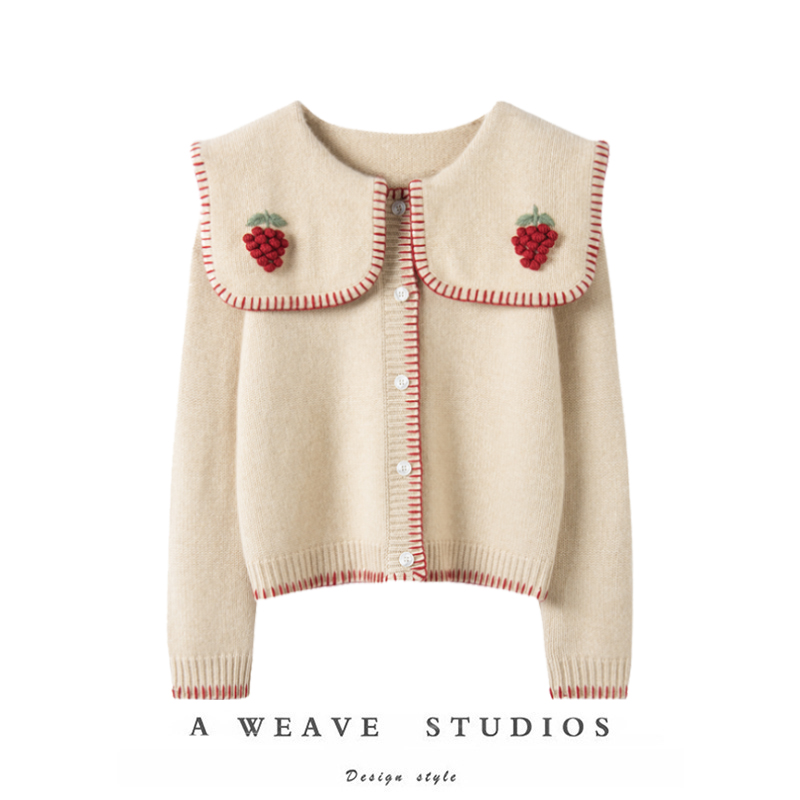 美呆了减龄~冬季100%纯山羊绒葡萄娃娃领羊绒衫女新款宽松保暖