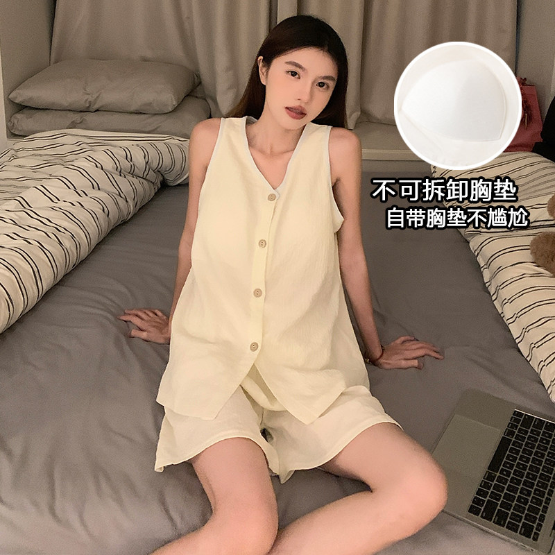 带胸垫睡衣女2025年新款夏季爆款背心纯欲风甜美大学生家居服套装