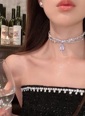 简约锆石水滴交叉两戴锁骨链