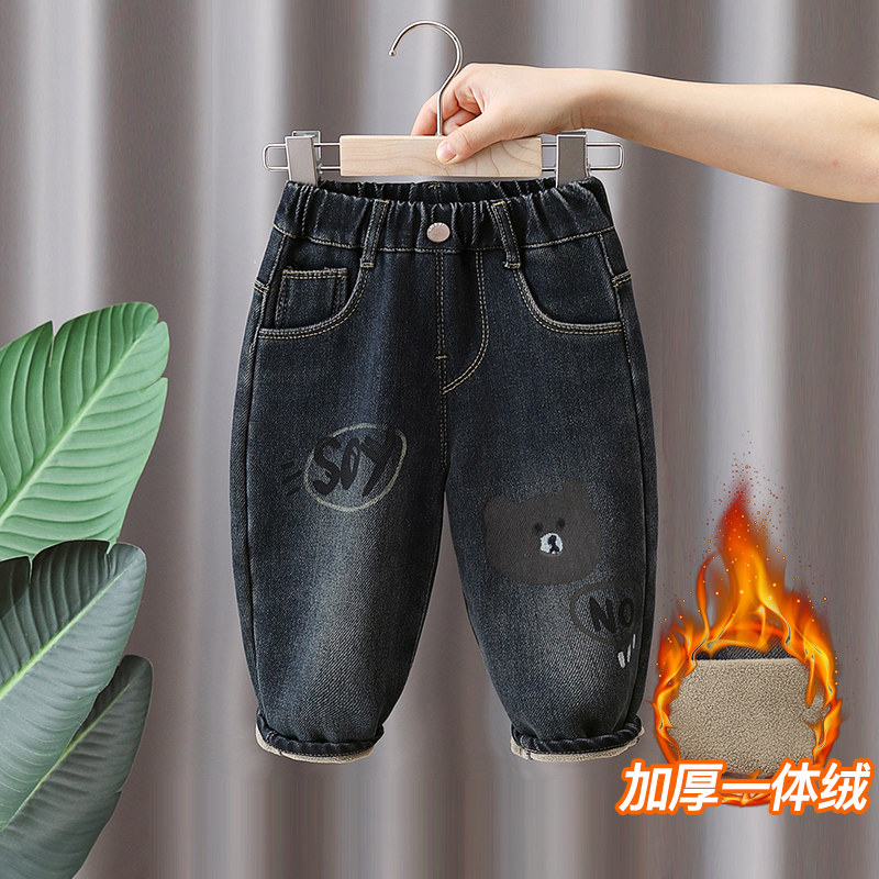 男童加绒牛仔裤2025新款秋冬季