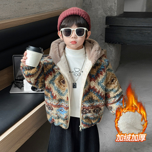 男童加绒外套冬装儿童羊羔绒上衣2025新款秋冬宝宝棉服加厚毛毛衣