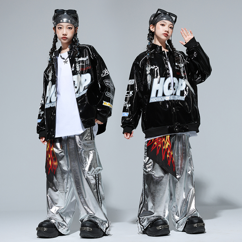 儿童演出服套装亮皮外套