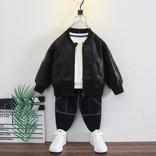 儿童秋季黑色PU皮夹克男童女童帅气皮衣外套宝宝春秋中小童上衣潮
