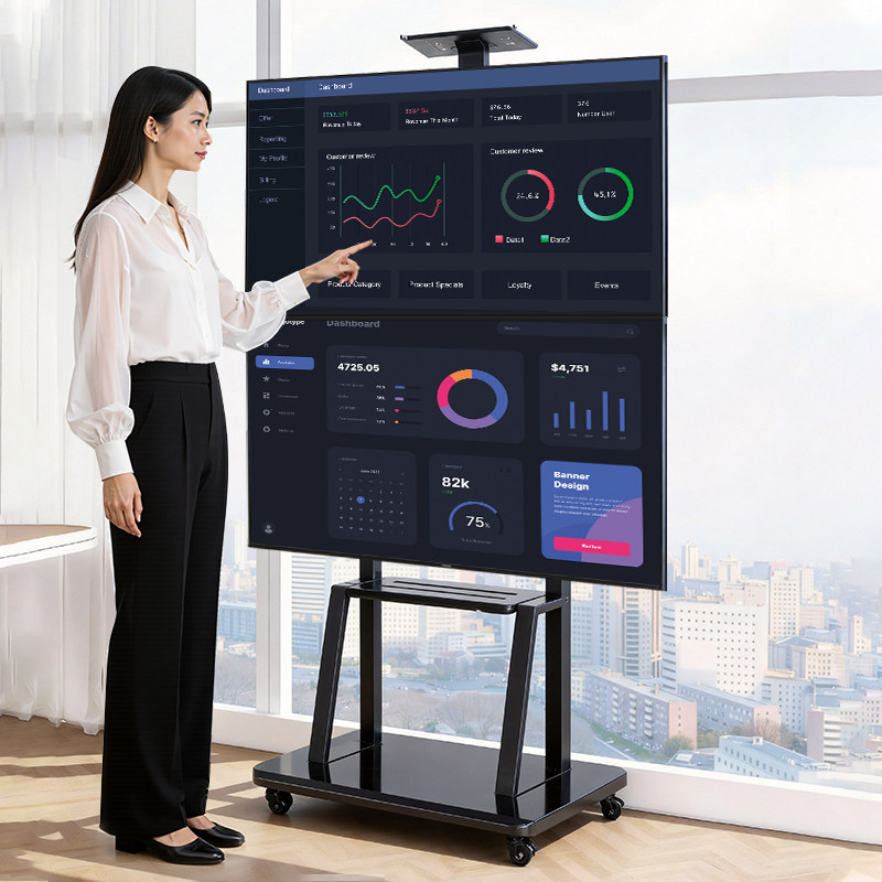 电视机支架落地式挂架上下双屏可移动带轮推车适用于各品牌显示器