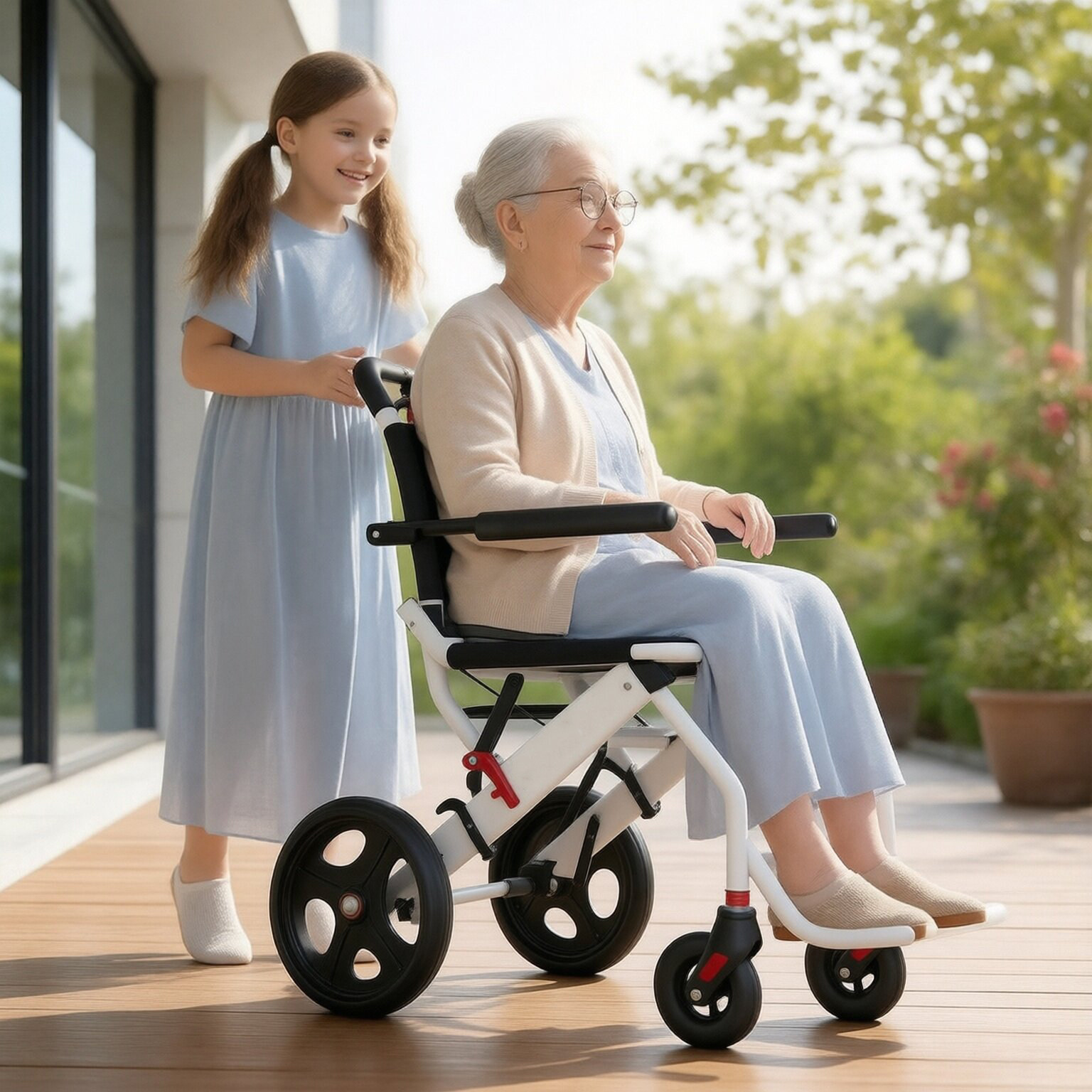 轻便老人专用轮椅手动便携式折叠国补轮椅实心胎老年人小型骨折