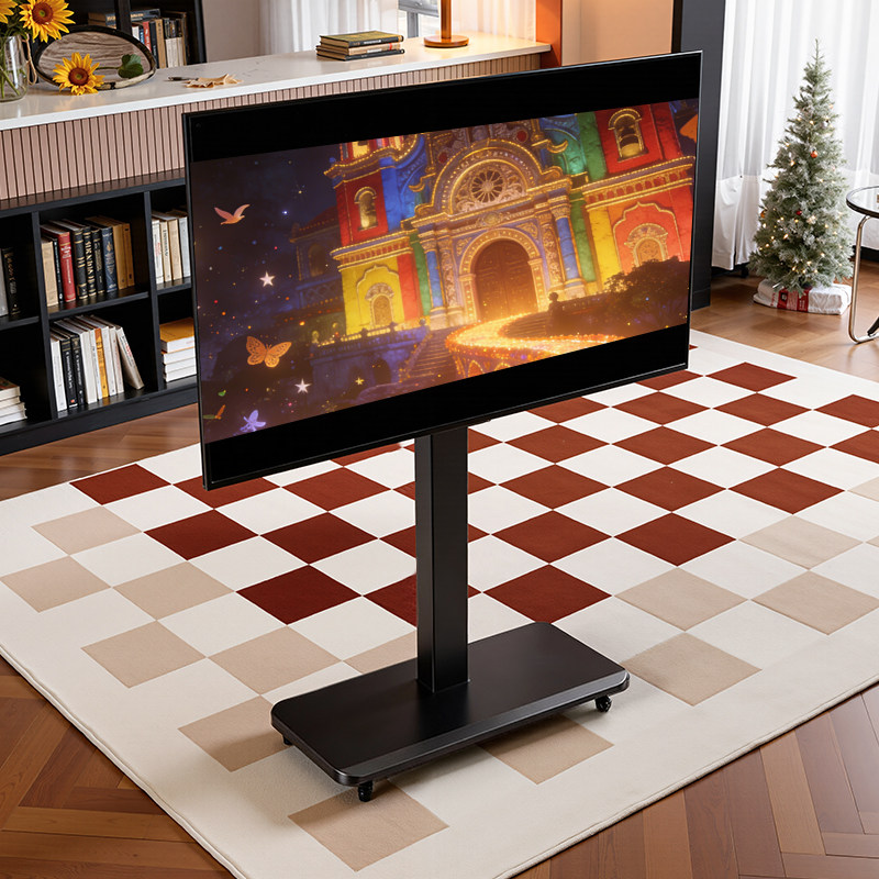 可移动电视机落地式支架竖屏通用旋转升降挂架显示器直播带轮推车