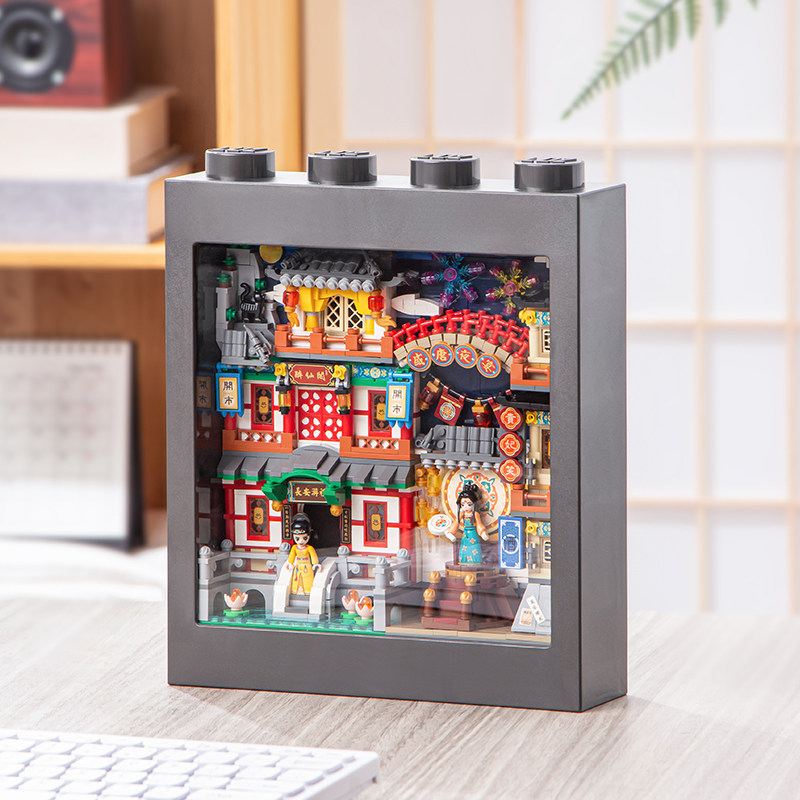 loz俐智积木盛唐夜宴相框积木画壁挂益智玩具摆件樱之电车礼物