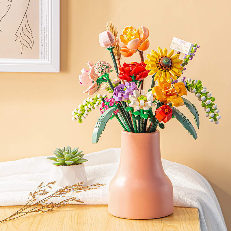 俐智loz积木花束永生玫瑰塑料