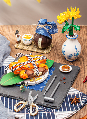 LOZ俐智积木 红膏大闸蟹美食积木啤酒小龙虾益智玩具拼装摆件礼物