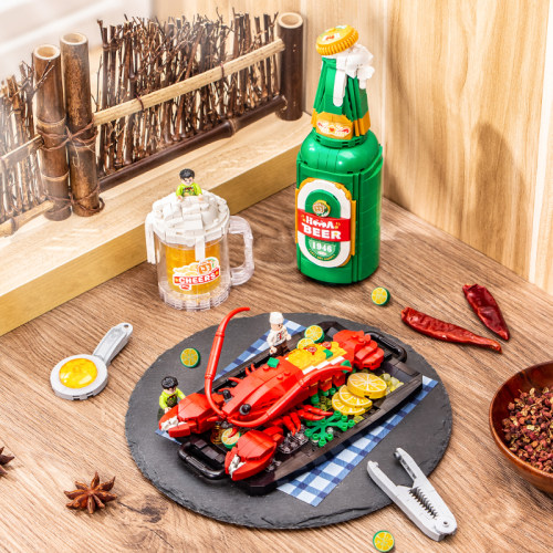 LOZ俐智积木啤酒小龙虾益智美食