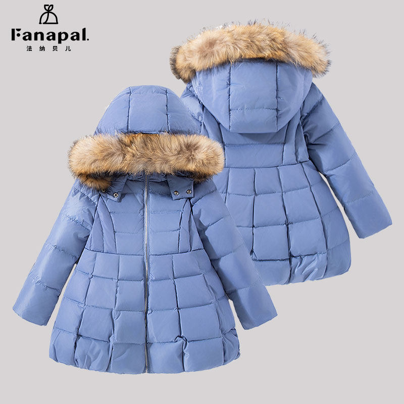 fanapal女童白鸭绒羽绒服中长款