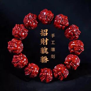 小叶紫檀手工雕刻龙生九子手串十二正财貔貅招财佛珠男女转运手链