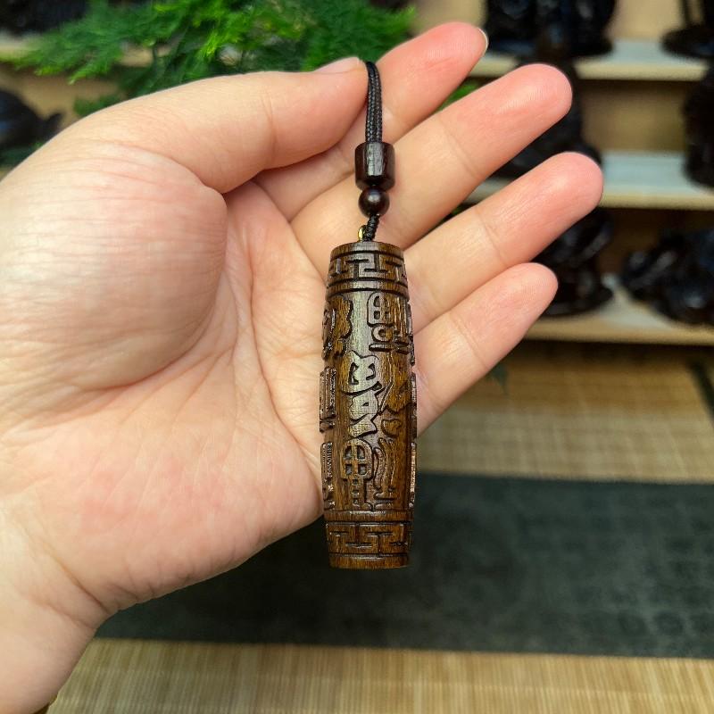 保真芽庄软丝沉香木百福天珠吊坠项链百福雕刻男女木质挂件锁骨链
