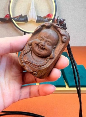 笑口常开沉香弥勒佛吊坠手把沉香