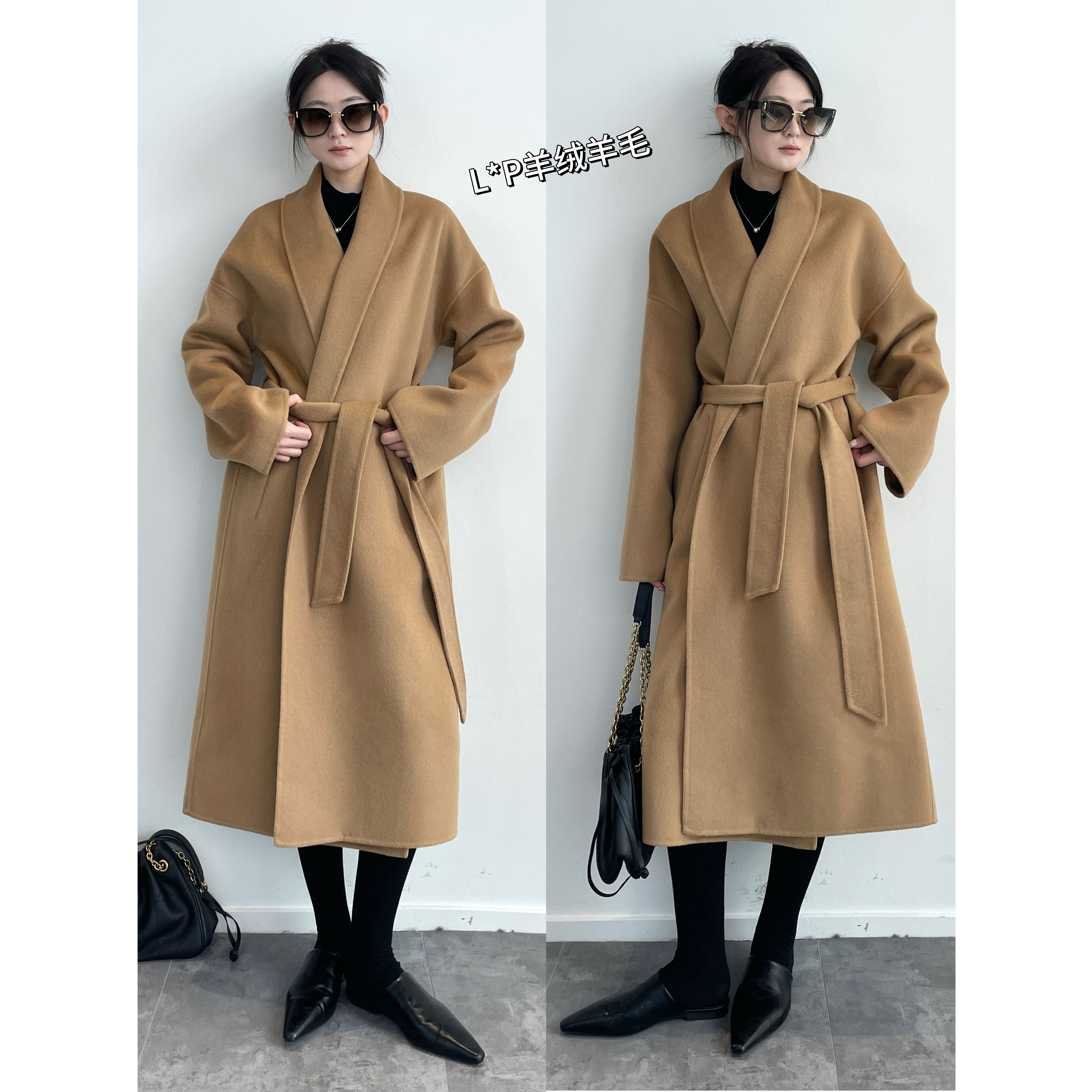 南鱼  lp奢级YB裁片1:1羊绒羊毛丝光感垂顺气质系腰带羊绒大衣,女装/女士精品,毛呢外套,淘宝优惠券,粉丝福利购,淘宝优惠卷