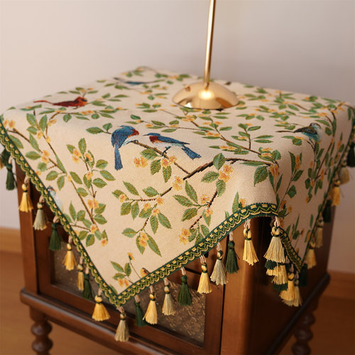 法式田园枝头鹦鹉小清新餐布茶巾棉微波炉打印机盖巾茶盘防尘盖布