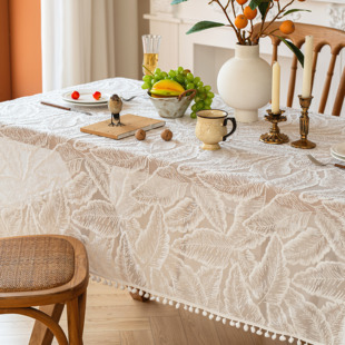 高级感羽毛纱球球边桌布餐桌布北欧浪漫蕾丝圆茶几台布盖布正方形