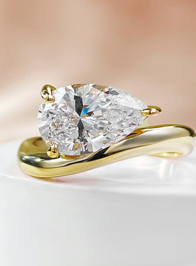 ins风水滴钻戒时尚基础款7*11单钻戒指 S925银欧美风钻戒直播代发