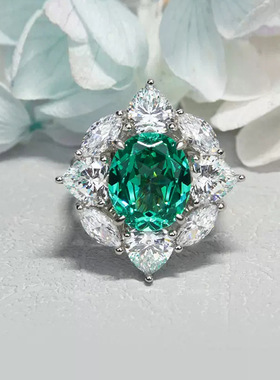 仙璨珠宝2022新款合成帕拉伊巴10*12绿钻女戒s925银欧美奢华女