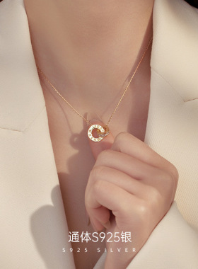 榕树下S925银古罗马环环相扣项链女时尚高级感百搭锁骨链网红同款