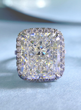 洛熙寺珠宝 2023新款925银高碳钻白G色戒指12*14mm冰花切时尚戒指