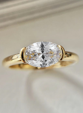 隆隆金珠宝S925银ins风日常百搭高碳钻6*8mm椭圆戒指女欧美跨境款