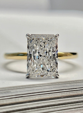 洛熙寺珠宝S925银分金色9*13mm长方冰花切戒指女直播小红书欧美跨