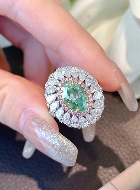 洛熙寺珠宝 2023新款7*9椭圆形鸽子蛋指环s925银轻奢高碳粉钻戒指