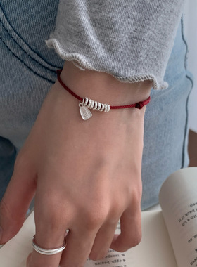S925纯银平安喜乐红绳手饰银盘缠转运红绳小众ins简约国潮手绳银