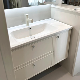 轻法式奶油风橡木烤漆浴室柜组合陶瓷一体盆洗漱台卫生间洗手盆柜