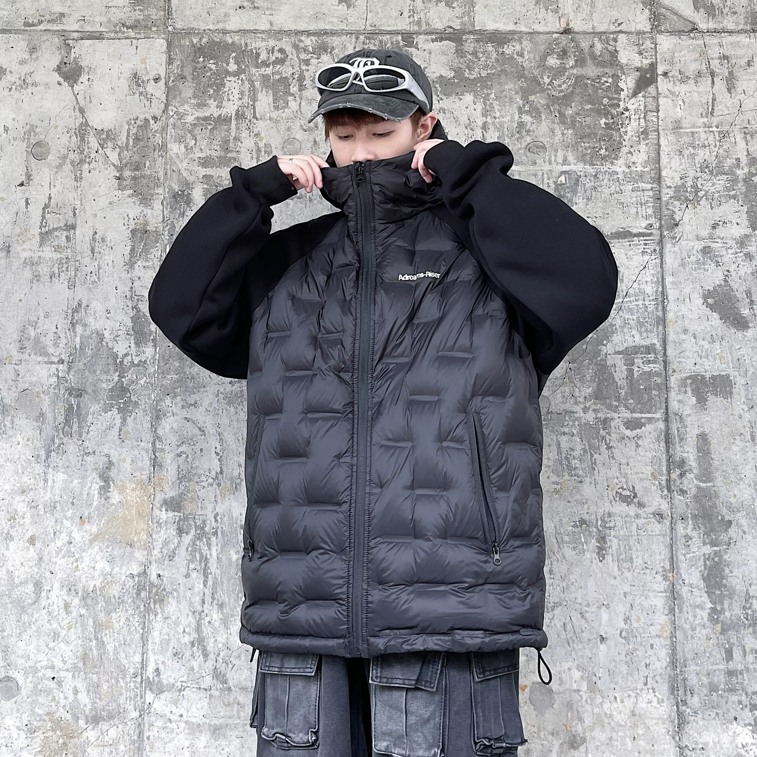 美式潮牌轻薄连帽大码男羽绒服