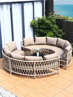 户外圆形沙发组合户外双人酒店阳光房庭院阳台防水民宿定制藤沙发