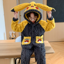 2025款儿童皮卡丘睡衣男童珊瑚绒秋冬季加厚小男孩冬天保暖家居服