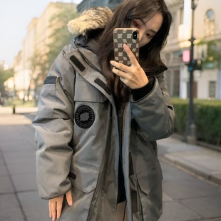 东北大码鹅羽绒服男08远征中长款派克服外套女短款夹克石墨灰黑标