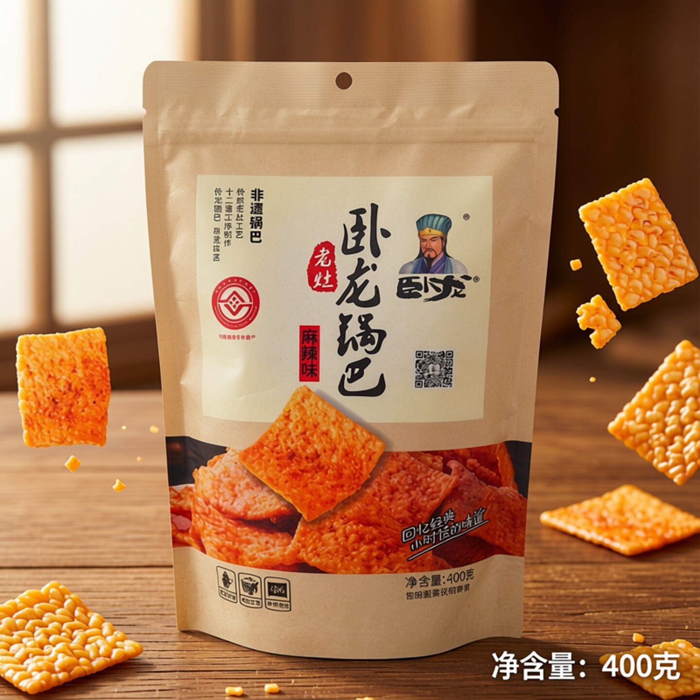 湖北襄阳卧龙锅巴400g大包装手工老灶锅巴五香麻辣休闲食品小零食