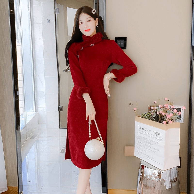 新中式敬酒服旗袍冬季2025年新款小个子红色喜庆大人过年拜年服女