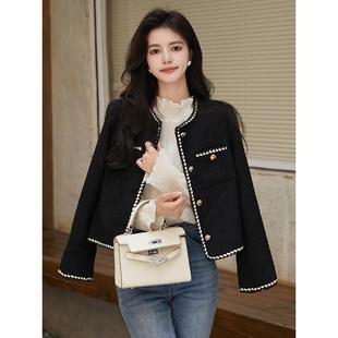 上衣 法式 黑色小香风外套女秋季 2024新款 高端名媛富家千金短款